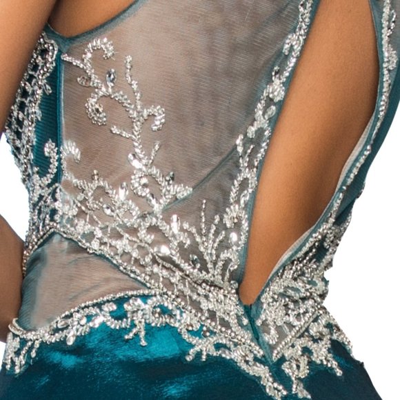NEW FLOOR LENGTH SLEEVELESS A-LINE DRESS WITH SHEER CUT-OUT ZIPPER BACK GL2253 - Picture 11 of 12